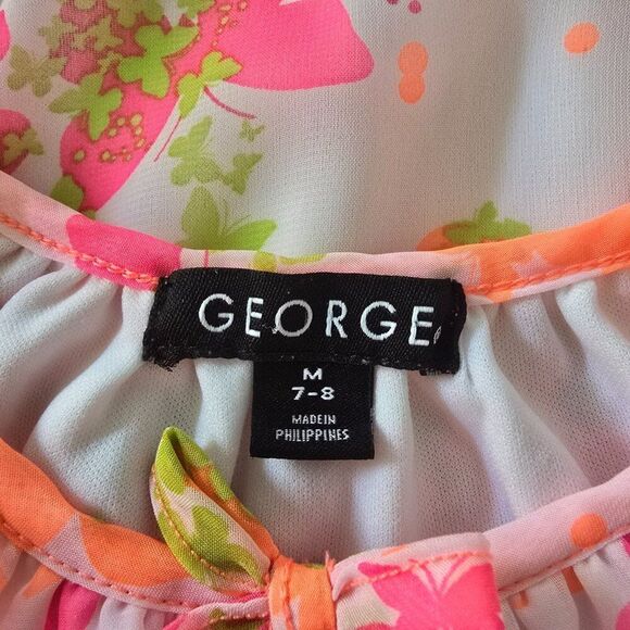George Girls Dress Size 7-8 Butterfly Chiffon Fabric Ruffled Flare - Picture 2 of 9